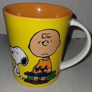 Yellow Peanuts Monday Mug with Charlie Brown and Snoopy